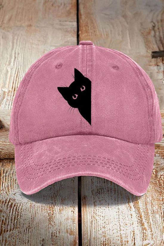 Japanese Art Black Cat Print Washed Sun Hat