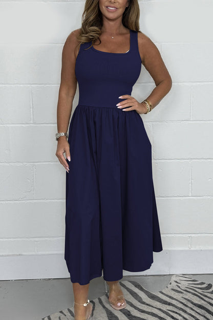 Solid Color Flared T Shirt Midi Dress