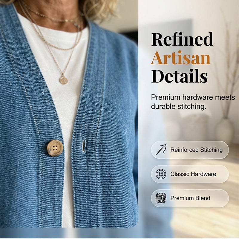 50% OFF NOW!✨ Women's Classic Button Front Denim Jacket V-Neck, Breathable Fabric & Relaxed Fit