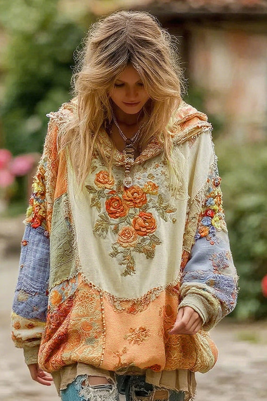 Women's Vintage Floral Pattern Hoodie