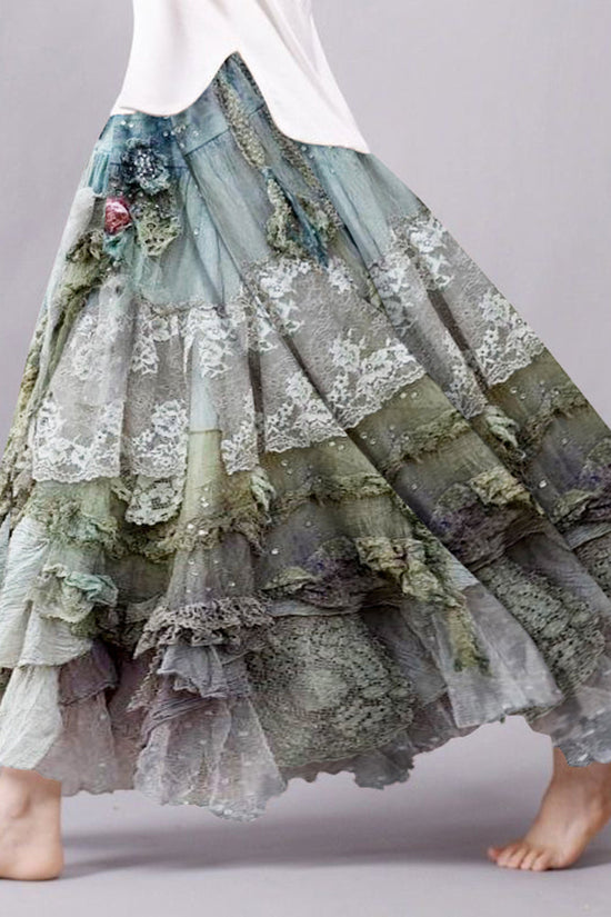 Vintage Boho Lace Flowy Wide Skirt