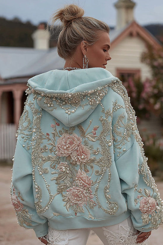 Women's Retro Bohemian Floral Embroidery Casual Hooded Sweatshirt