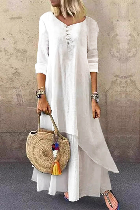 Casual Multi-layer Design Linen Dress