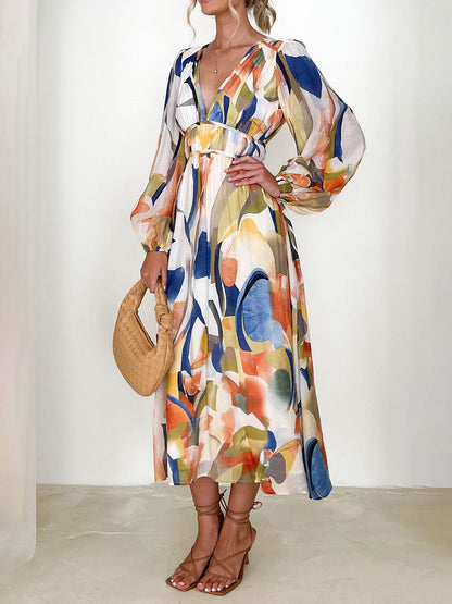 Buntes Maxikleid mit geometrischem Muster