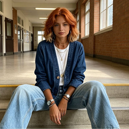50% OFF NOW!✨ Women's Classic Button Front Denim Jacket V-Neck, Breathable Fabric & Relaxed Fit