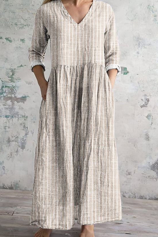 Vintage Stripe Pattern Women's Linen Dress