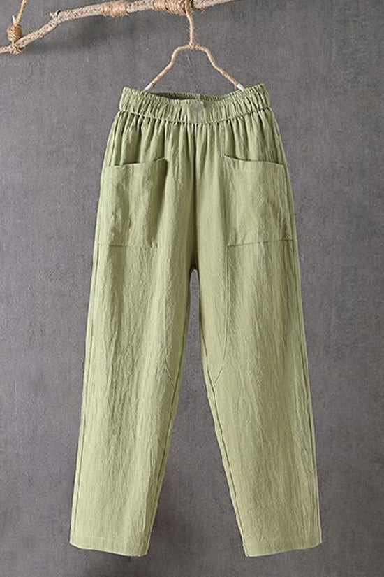 Women's Pockets Design Linen Blend Elastic Waist Pants