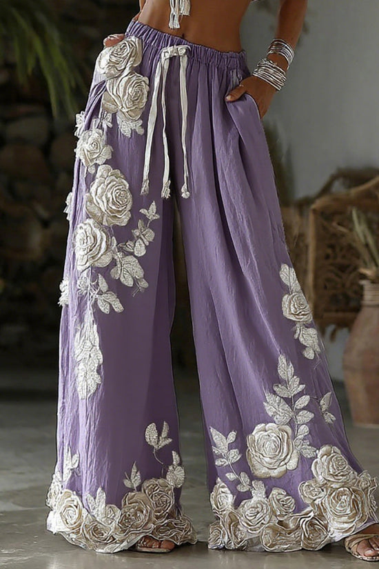 Women's Retro Floral Embroidery Art Casual Linen Pants