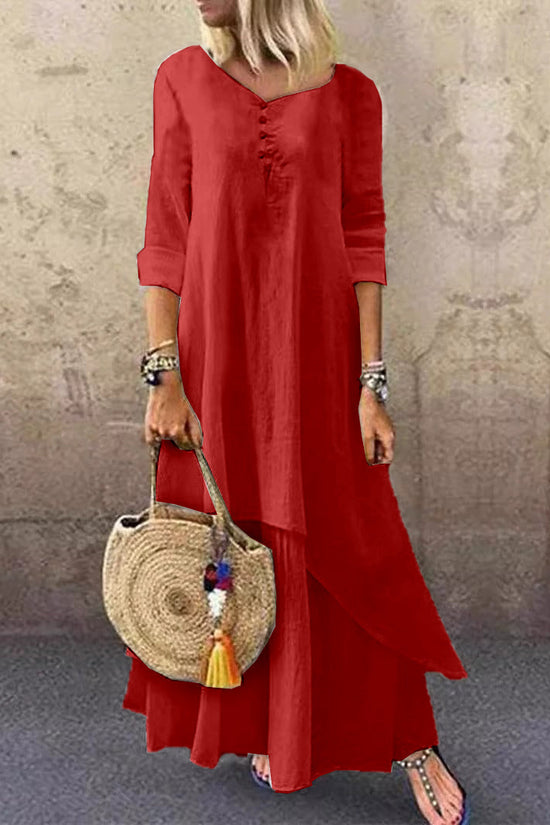 Casual Multi-layer Design Linen Dress