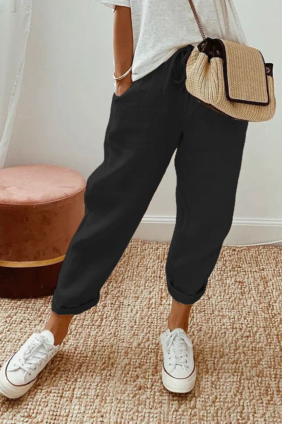 Solid Color Insert Pocket Drawstring Casual Pants