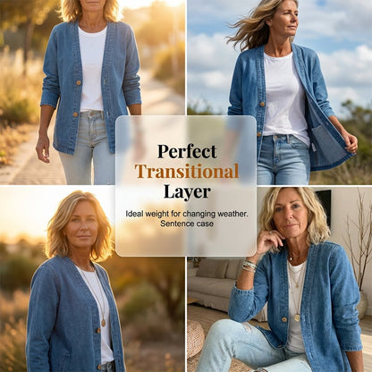 50% OFF NOW!✨ Women's Classic Button Front Denim Jacket V-Neck, Breathable Fabric & Relaxed Fit