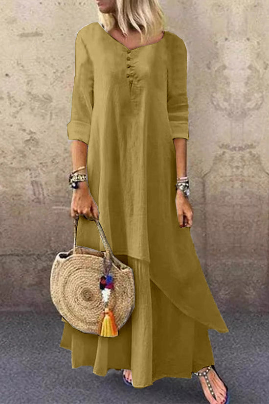 Casual Multi-layer Design Linen Dress