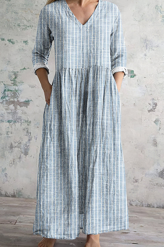 Vintage Stripe Pattern Women's Linen Dress