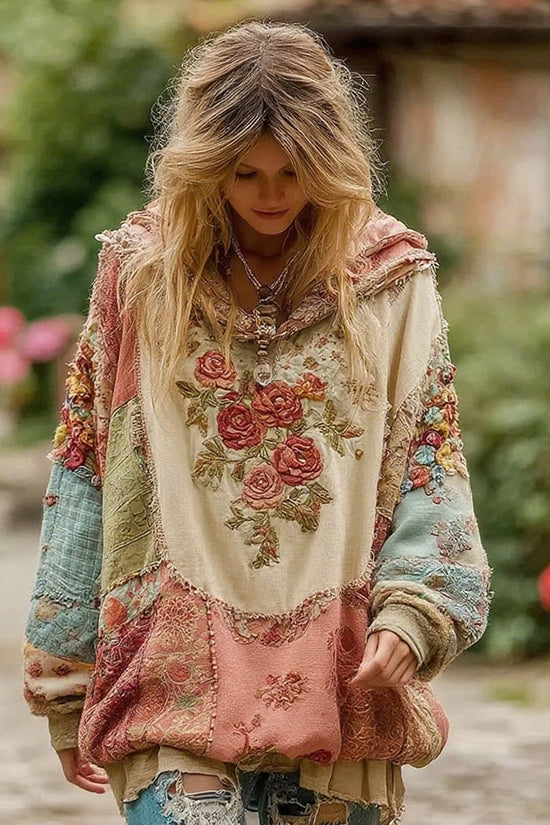 Women's Vintage Floral Pattern Hoodie