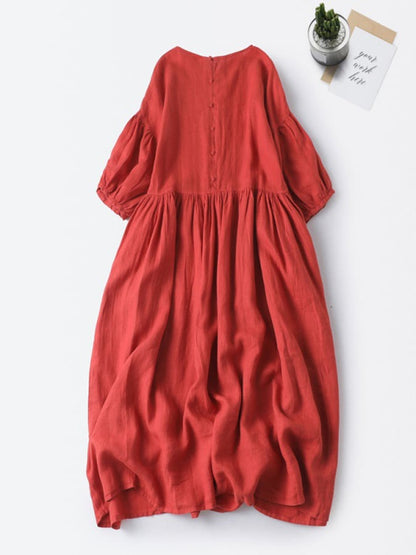 Loose And Versatile Bubble Sleeved Round Neck Pullover Dress