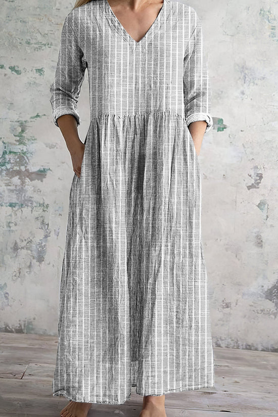 Vintage Stripe Pattern Women's Linen Dress
