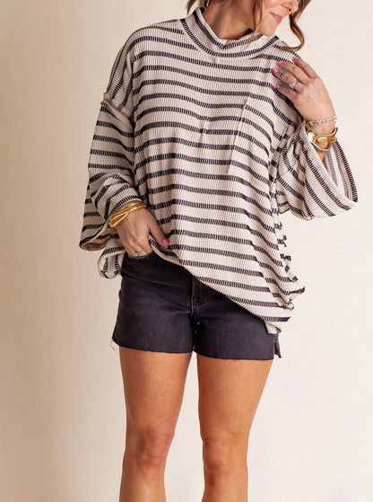 Women's Oversized High Neck Urban Ribbed Striped Top (Buy 2 Free Shipping)