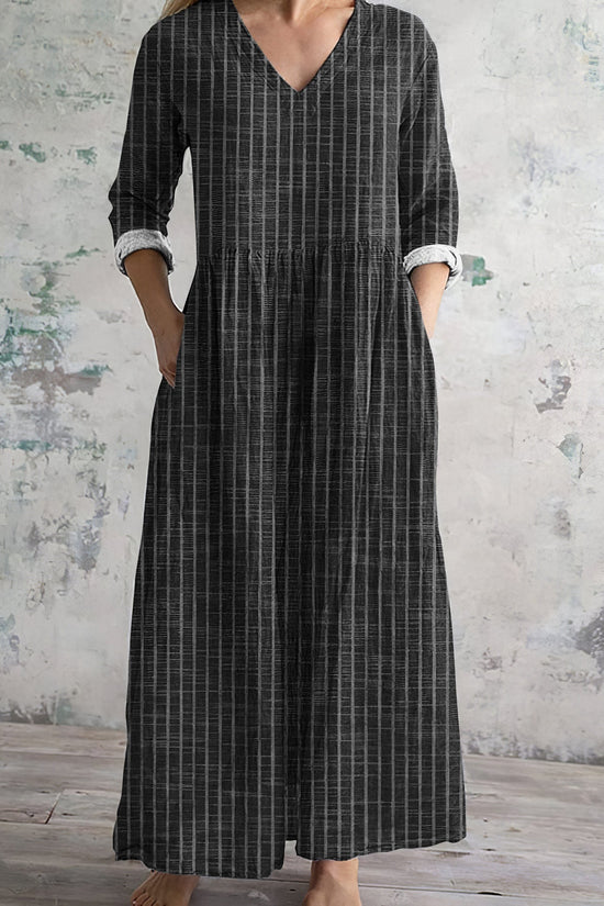 Vintage Stripe Pattern Women's Linen Dress