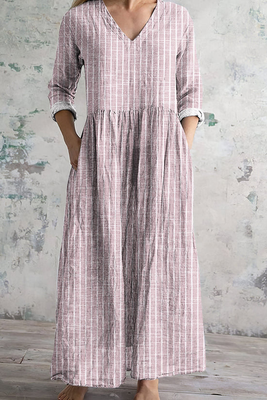 Vintage Stripe Pattern Women's Linen Dress