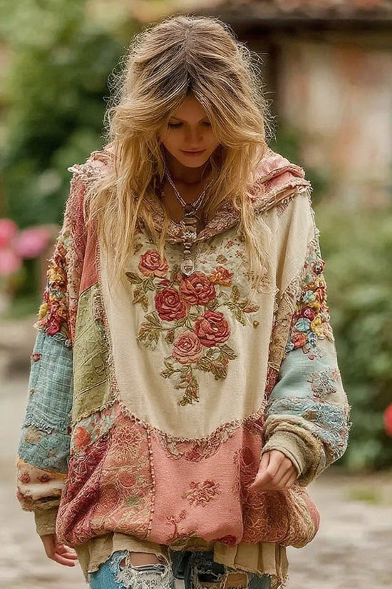 Women's Vintage Floral Pattern Hoodie