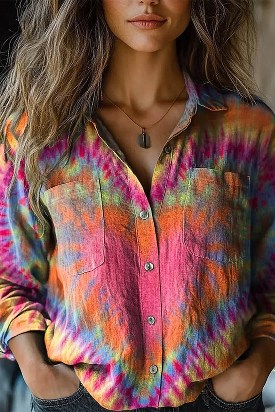 Women's Retro Colorful Heart Tie-dye Print Shirt