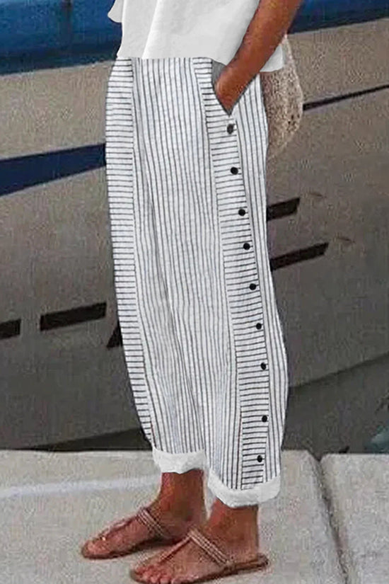 Vintage Stripes Printed Cotton Linen Cozy Pants
