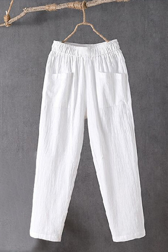 Women's Pockets Design Linen Blend Elastic Waist Pants