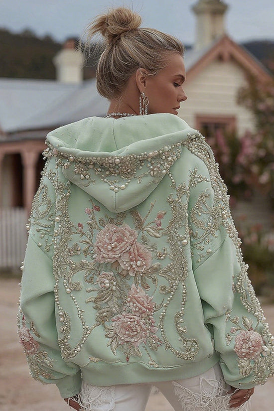 Women's Retro Bohemian Floral Embroidery Casual Hooded Sweatshirt