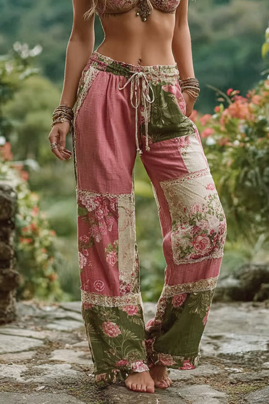 Women's Retro Floral Patchwork Art Casual Pants