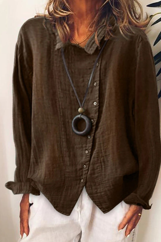 Solid Color Long Sleeve Button Casual Shirt