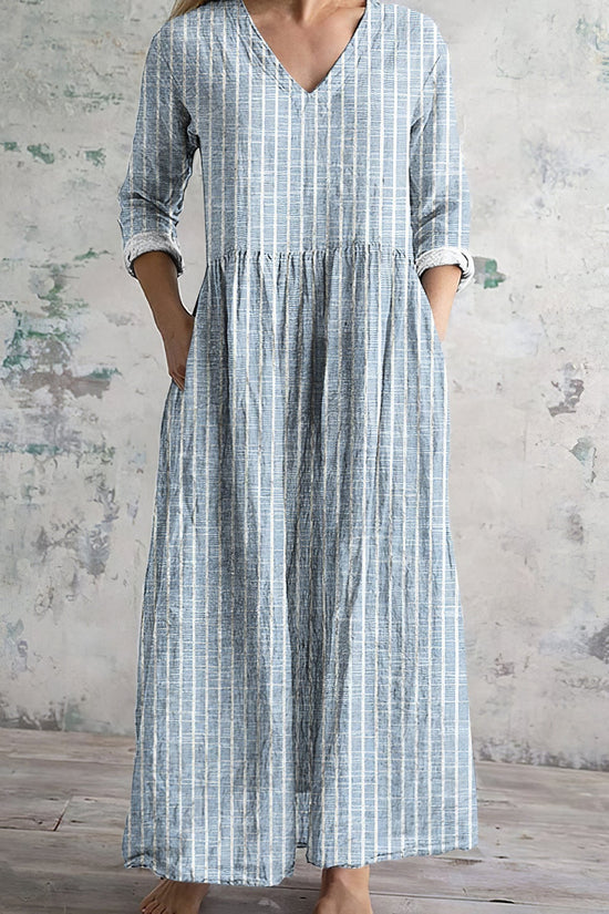 Vintage Stripe Pattern Women's Linen Dress