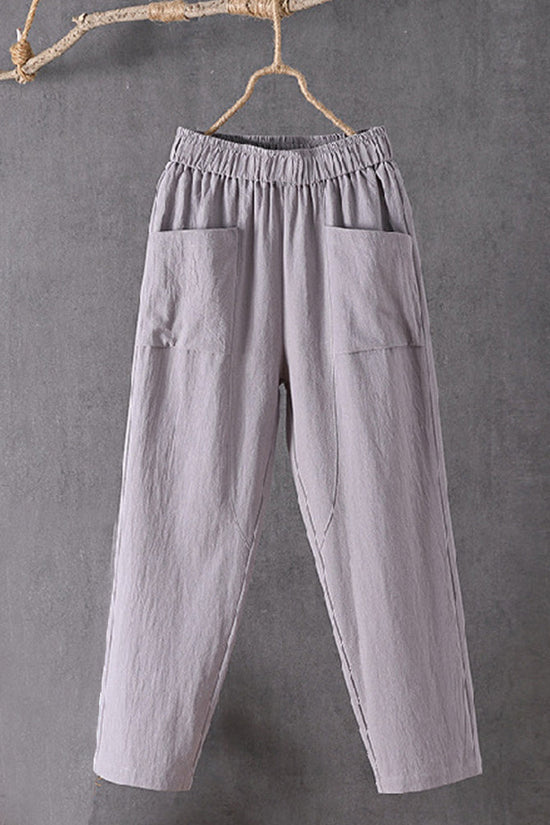 Women's Pockets Design Linen Blend Elastic Waist Pants