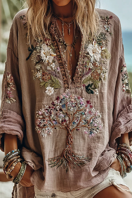 Women's Tribal Tree Of Life Floral Art Casual Shirt