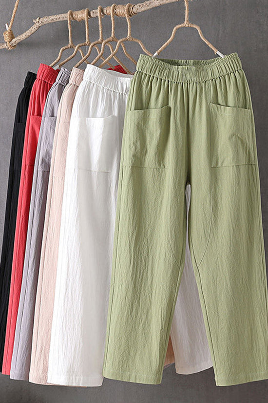 Women's Pockets Design Linen Blend Elastic Waist Pants