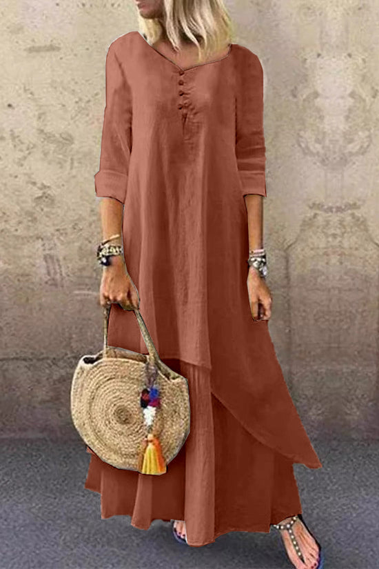 Casual Multi-layer Design Linen Dress