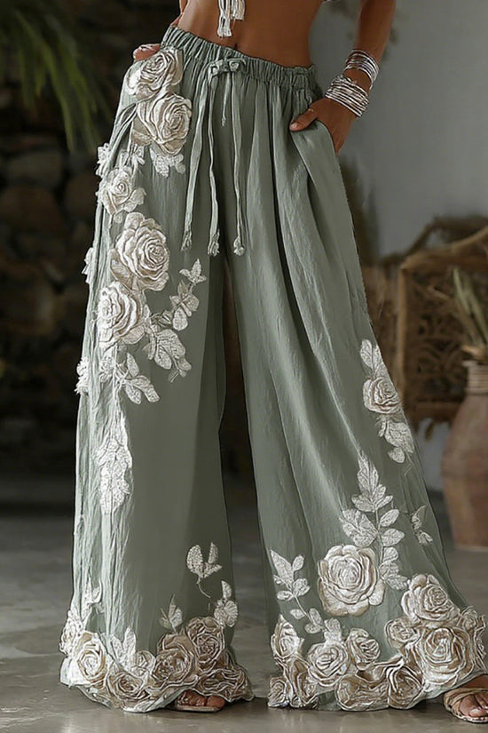 Women's Retro Floral Embroidery Art Casual Linen Pants