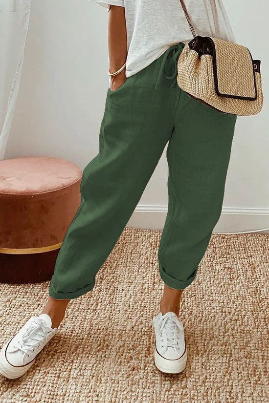 Solid Color Insert Pocket Drawstring Casual Pants